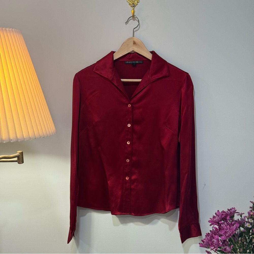 Lafayette 148 New York Red Button Down Shirt